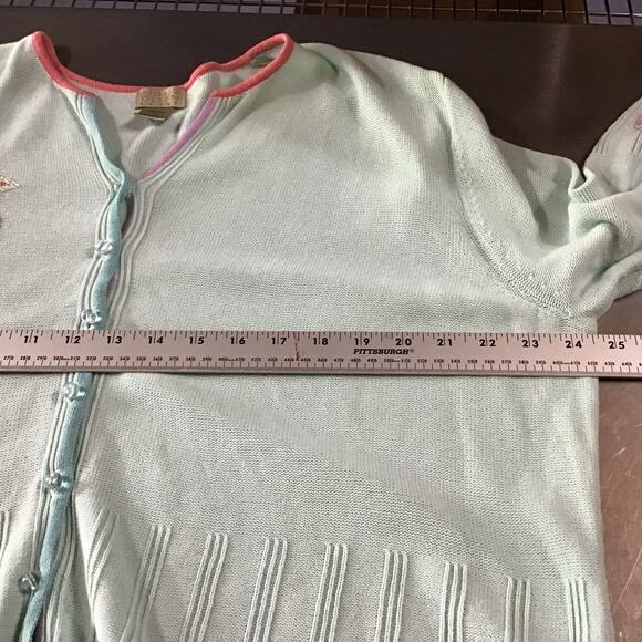 Sigrid Olsen Sport Cotton Blend Seafoam Beaded Embroidered Cardigan 2X - Picture 10 of 11